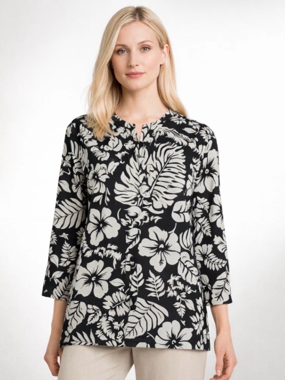 Ralph Lauren Black and White Tropical Floral Tunic 100% cotton size 1 X